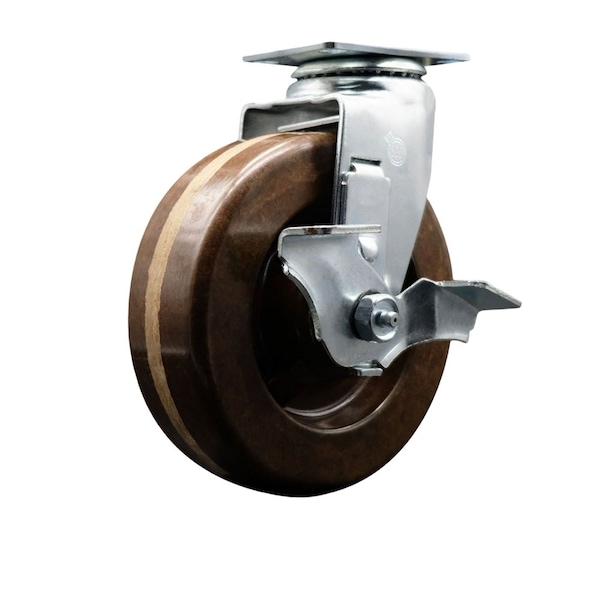6'' High Temp Phenolic Swivel Caster with Bronze Bearing and Brake